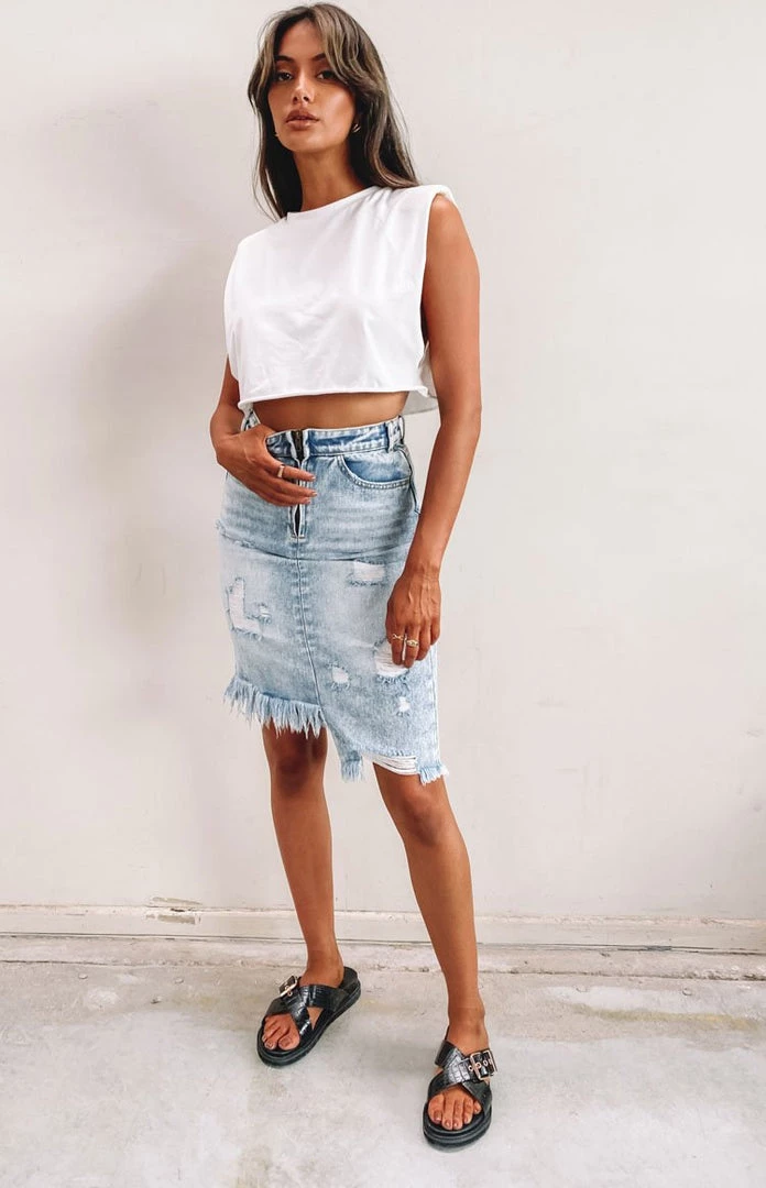 BB Exclusive Fleur Denim Midi Skirt Vintage Blue Bottoms 2 BB Exclusive Fleur Denim Midi Skirt Vintage Blue Bottoms