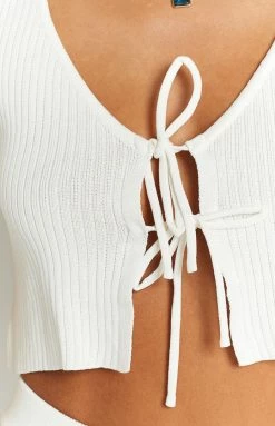 BB Exclusive Fleur White Tie Top Tops