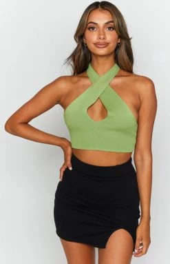 BB Exclusive Tops Flirtini Halter Top Green