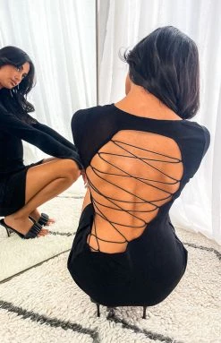 BB Exclusive Florence Black Lace Up Mini Dress