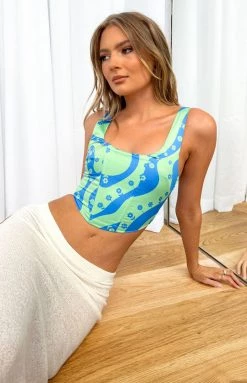 BB Exclusive Florian Blue Printed Corset Top Tops