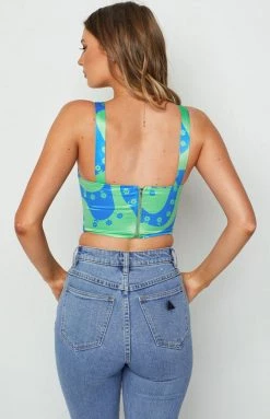 BB Exclusive Florian Blue Printed Corset Top Tops