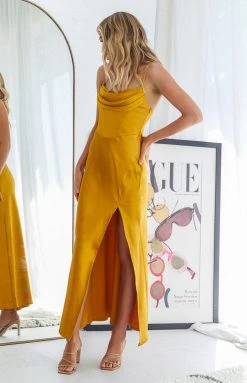 Beginning Boutique Flourish Mustard Midi Dress Dresses
