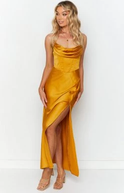 Beginning Boutique Flourish Mustard Midi Dress Dresses