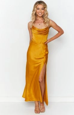Beginning Boutique Flourish Mustard Midi Dress Dresses