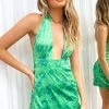 BB Exclusive Dresses Flower Power Green Halter Mini Dress