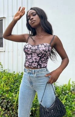 Beginning Boutique Rexie Purple Printed Top Tops