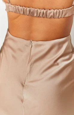 Beginning Boutique Dresses Forgiveness Cut Out Satin Dress Champagne