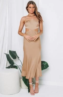 Beginning Boutique Dresses Forgiveness Cut Out Satin Dress Champagne