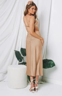 Beginning Boutique Dresses Forgiveness Cut Out Satin Dress Champagne