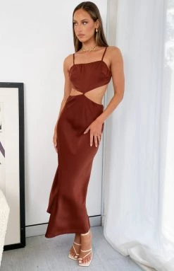Beginning Boutique Forgiveness Cut Out Satin Dress Rust