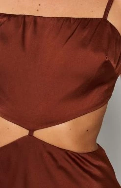 Beginning Boutique Forgiveness Cut Out Satin Dress Rust