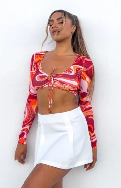 BB Exclusive Francesca Orange Print Long Sleeve Top Tops