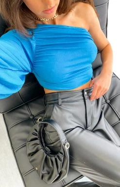 Beginning Boutique Frida Blue Ruched Top Mini Dresses