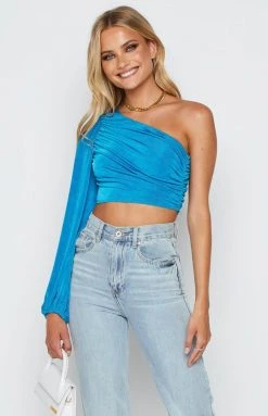 Beginning Boutique Frida Blue Ruched Top Mini Dresses