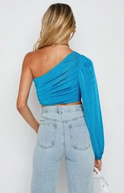 Beginning Boutique Frida Blue Ruched Top Mini Dresses