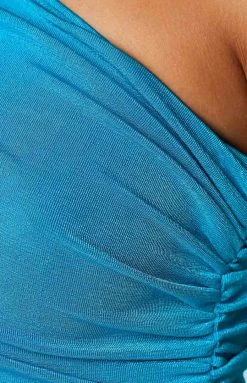 Beginning Boutique Frida Blue Ruched Top Mini Dresses