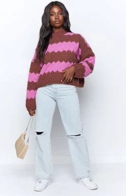 Beginning Boutique Outerwear Friendly Fires Striped Jumper Purple