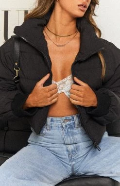 Beginning Boutique Fuego Puffer Cropped Jacket Black