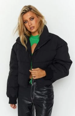 Beginning Boutique Fuego Puffer Cropped Jacket Black
