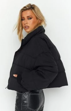 Beginning Boutique Fuego Puffer Cropped Jacket Black