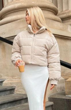 Beginning Boutique Fuego Puffer Cropped Jacket Bone New