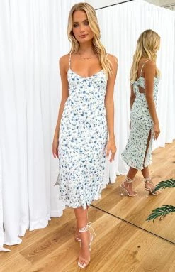 BB Exclusive Gemma Midi Dress Blue Floral Dresses