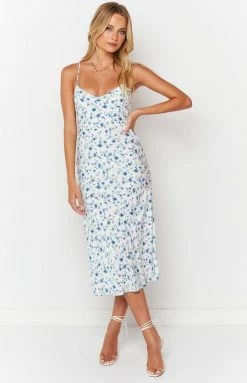 BB Exclusive Gemma Midi Dress Blue Floral Dresses