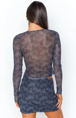 BB Exclusive Georgia Black Print Mesh Mini Skirt