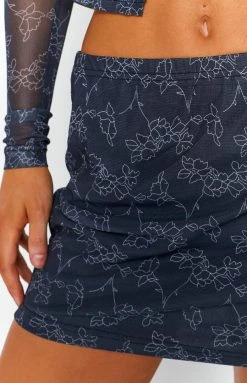 BB Exclusive Georgia Black Print Mesh Mini Skirt
