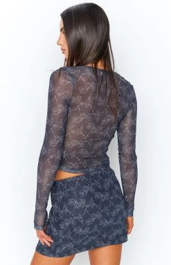 BB Exclusive Georgia Black Print Mesh Top Tops