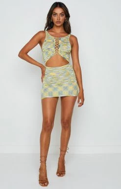 BB Exclusive Georgie Yellow Lace Up Mini Dress