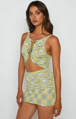 BB Exclusive Georgie Yellow Lace Up Mini Dress