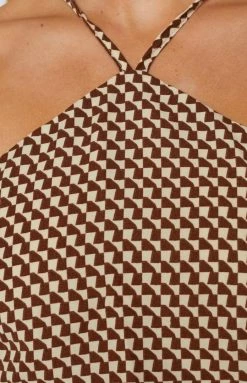 BB Exclusive Gina Brown Print Halter Top