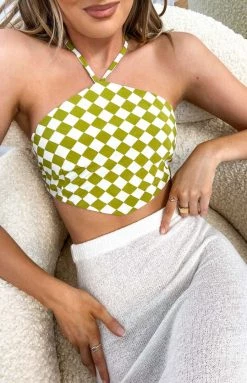BB Exclusive Tops Gina Green Check Halter Top