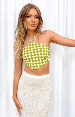 BB Exclusive Tops Gina Green Check Halter Top