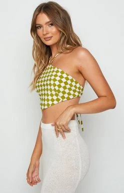 BB Exclusive Tops Gina Green Check Halter Top