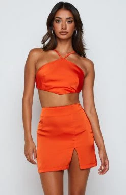 BB Exclusive Gina Orange Satin Halter Top