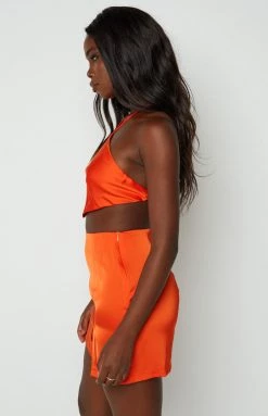 BB Exclusive Gina Orange Satin Halter Top