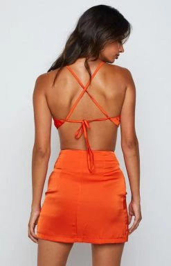 BB Exclusive Gina Orange Satin Halter Top