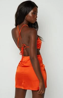 BB Exclusive Gina Orange Satin Halter Top