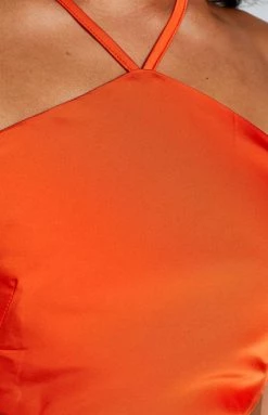 BB Exclusive Gina Orange Satin Halter Top