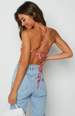 BB Exclusive Gina Pink Floral Halter Top