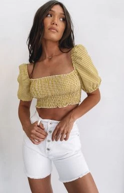 BB Exclusive Tops Villa Yellow Crop Gingham
