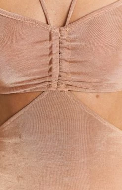 Beginning Boutique Girl Almighty Halter Mini Dress Beige Dresses