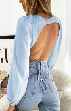 Beginning Boutique Glenda Blue Long Sleeve Top Tops