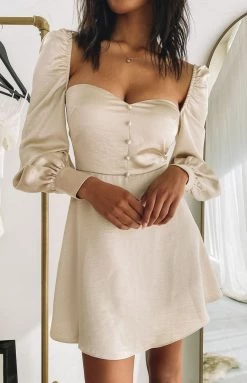 BB Exclusive Goodbye Long Sleeve Mini Dress Champagne Dresses