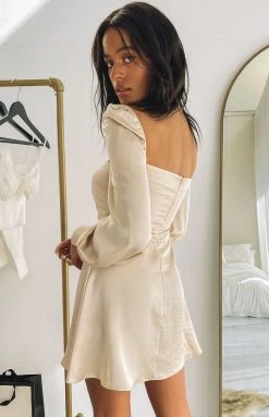 BB Exclusive Goodbye Long Sleeve Mini Dress Champagne Dresses