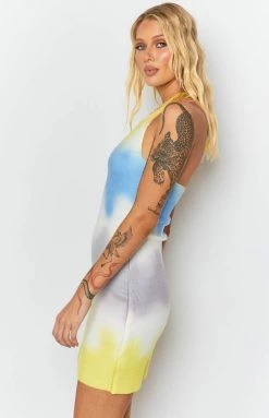 Beginning Boutique Graffiti Halter Mini Dress Yellow Dresses