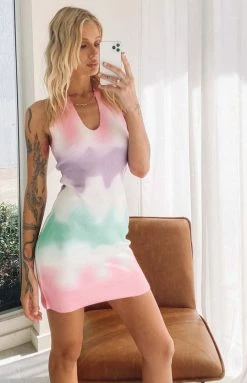 Beginning Boutique Graffiti Halter Mini Dress Pink Dresses